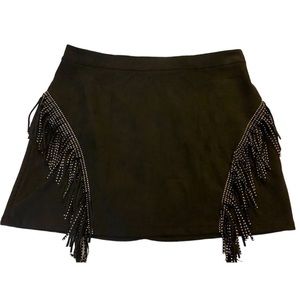 Western style black fringe A-line mini skirt / NWOT